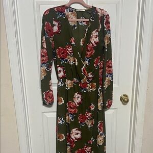 ANDREE BY UNIT Olive Floral Long Sleeve Dress